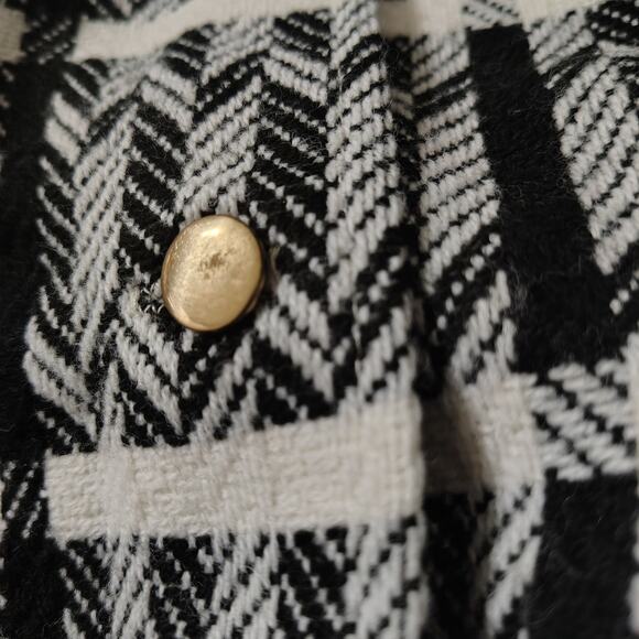 1960s Black White Chevron Plaid A Line Handmade Button Up Midi Skirt Size XS - Picture 10 of 11